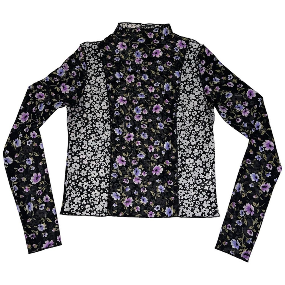 Black & purple floral mesh top.